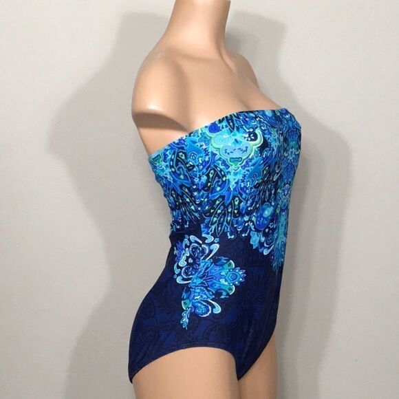 Lauren Ralph Lauren blue & green paisley swimsuit. Size 14 - Picture 4 of 9